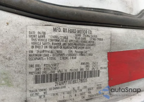 2008 Ford Crown Victoria Police/Police Interceptor из США, поврежденный, VIN 2FAHP71V18X178035